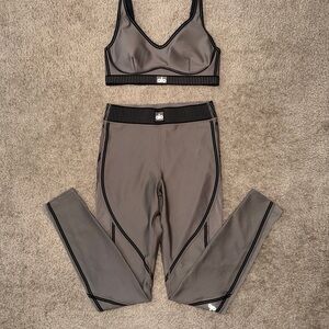 alo airlift mesh high waist line up Leggings and bra Set Size M olive tree